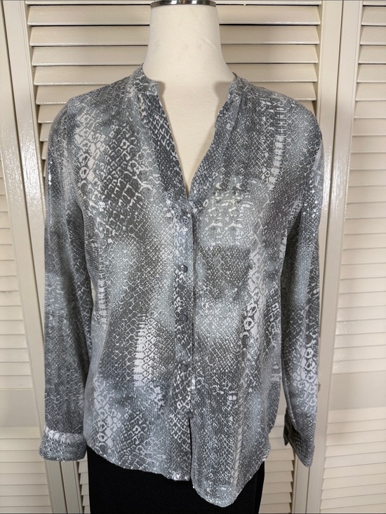 Calvin Klein Tops - Calvin Klein Silver Gray Sequined Snakeskin Print Blouse - Size Small